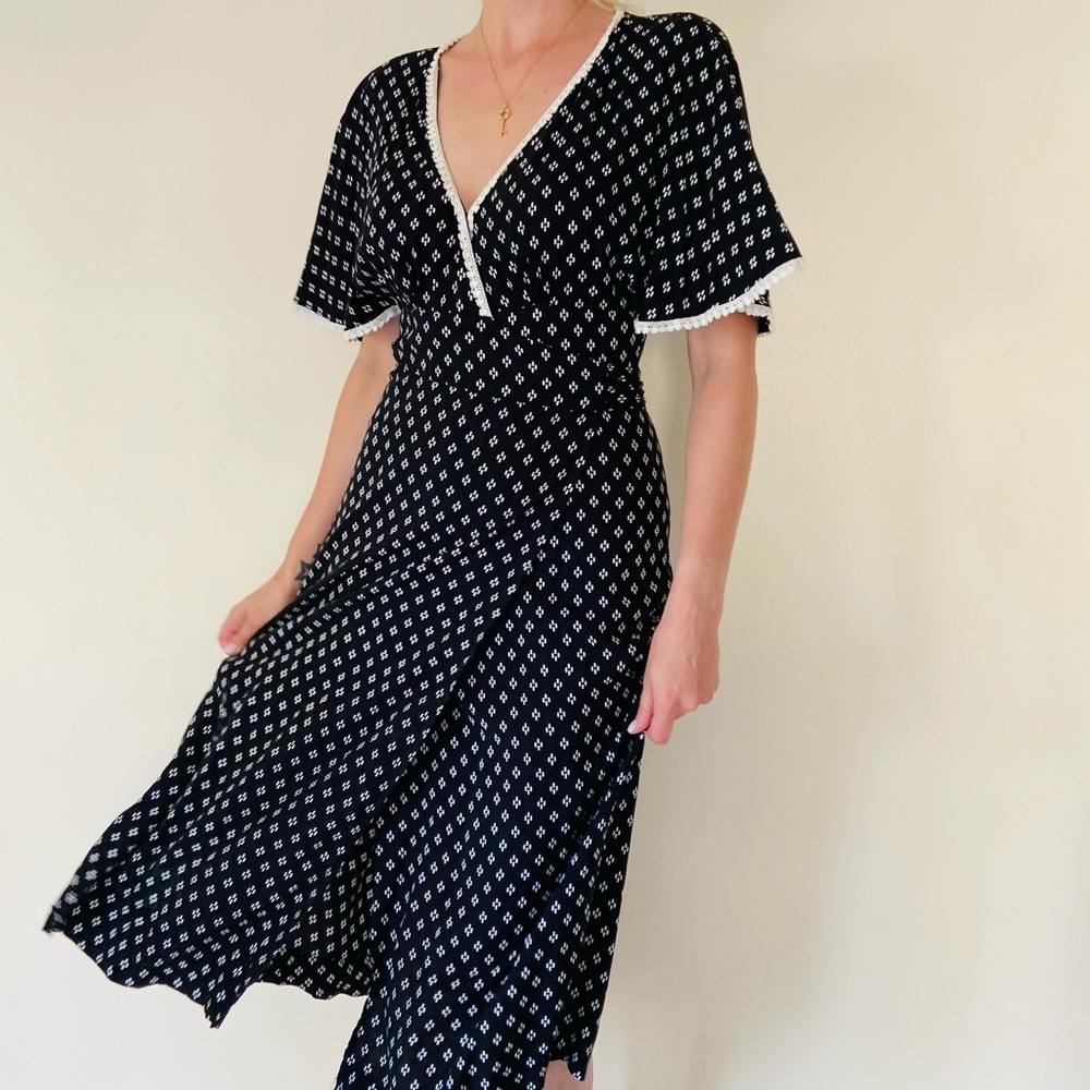 Anthropologie BeachGold Wrap Midi V-Neck boho dress crochet details - Picture 6 of 10